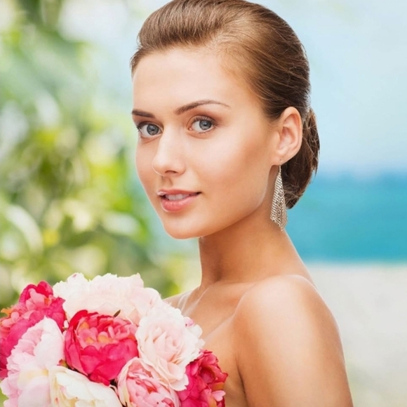 Metal Mesh Grid Sequins Tassel Long Drop Dangle Earrings - Picture 3 of 9